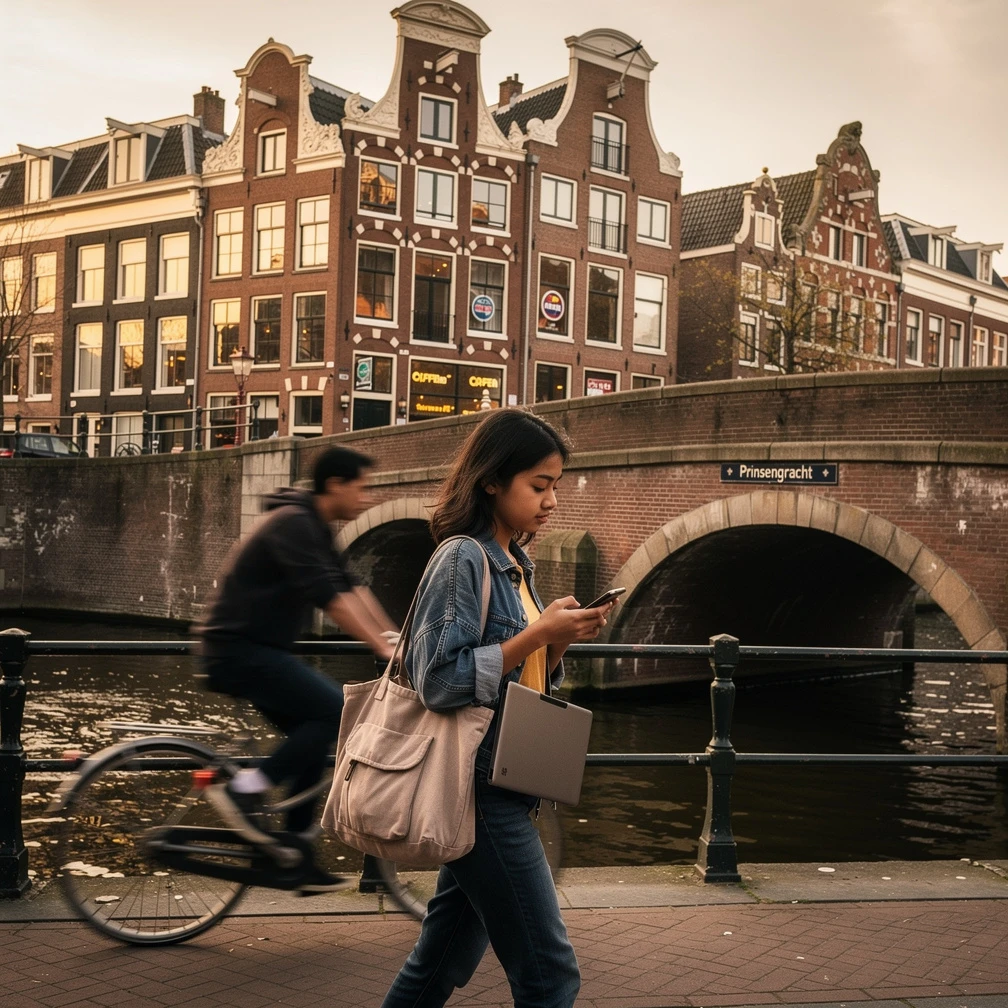 Mahasiswa Indonesia berjalan di sepanjang kanal Amsterdam, salah satu destinasi IISMA paling populer