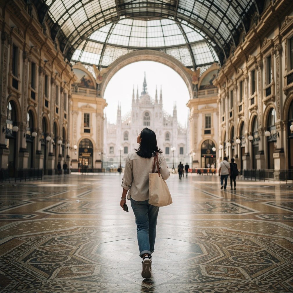 Galleria Vittorio Emanuele II dan Duomo di Milan, Italia